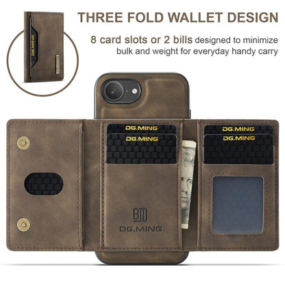 For iPhone 16e DG.MING M2 Series 3-Fold Card Bag Wallet Leather Phone Case(Coffee) - iPhone 16e Cases by DG.MING | Online Shopping UK | buy2fix