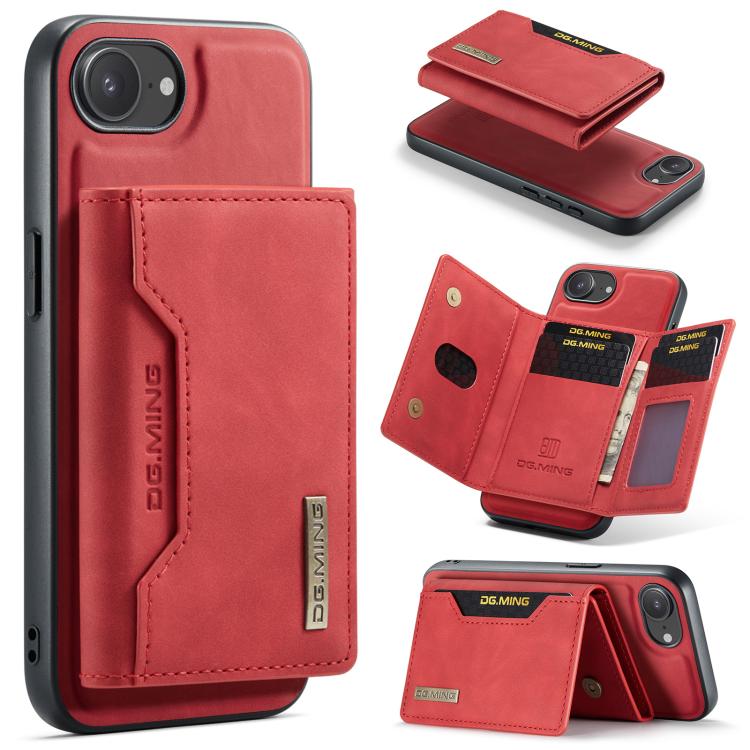 For iPhone 16e DG.MING M2 Series 3-Fold Card Bag Wallet Leather Phone Case(Red) - iPhone 16e Cases by DG.MING | Online Shopping UK | buy2fix