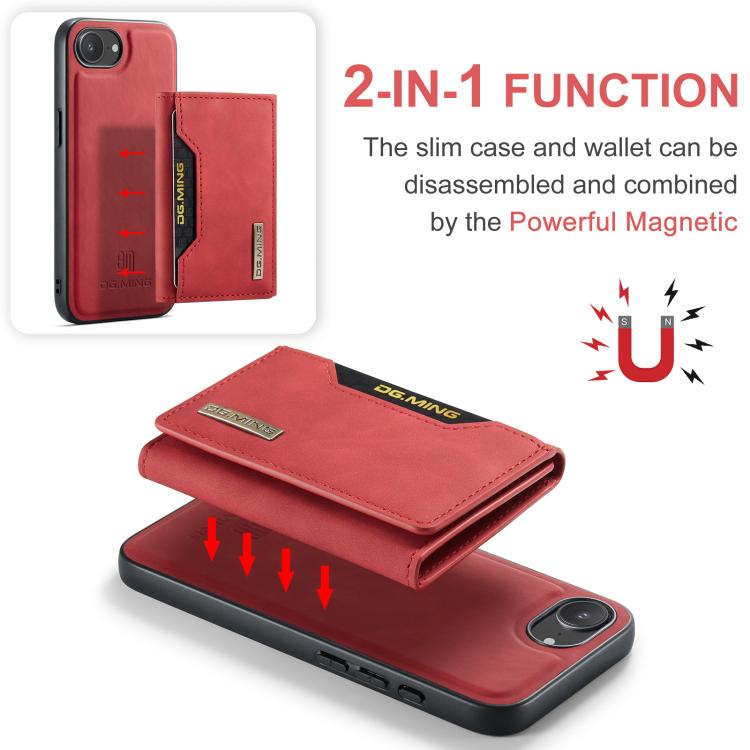 For iPhone 16e DG.MING M2 Series 3-Fold Card Bag Wallet Leather Phone Case(Red) - iPhone 16e Cases by DG.MING | Online Shopping UK | buy2fix