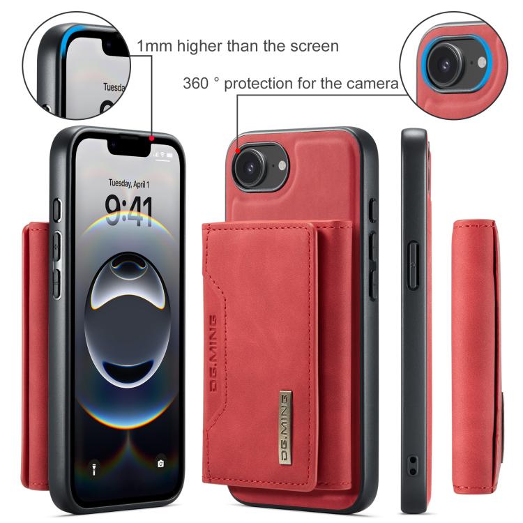 For iPhone 16e DG.MING M2 Series 3-Fold Card Bag Wallet Leather Phone Case(Red) - iPhone 16e Cases by DG.MING | Online Shopping UK | buy2fix