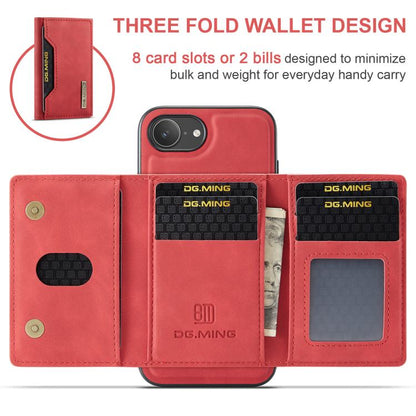 For iPhone 16e DG.MING M2 Series 3-Fold Card Bag Wallet Leather Phone Case(Red) - iPhone 16e Cases by DG.MING | Online Shopping UK | buy2fix