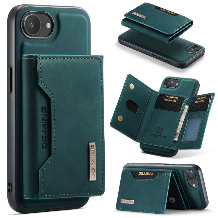 For iPhone 16e DG.MING M2 Series 3-Fold Card Bag Wallet Leather Phone Case(Green) - iPhone 16e Cases by DG.MING | Online Shopping UK | buy2fix