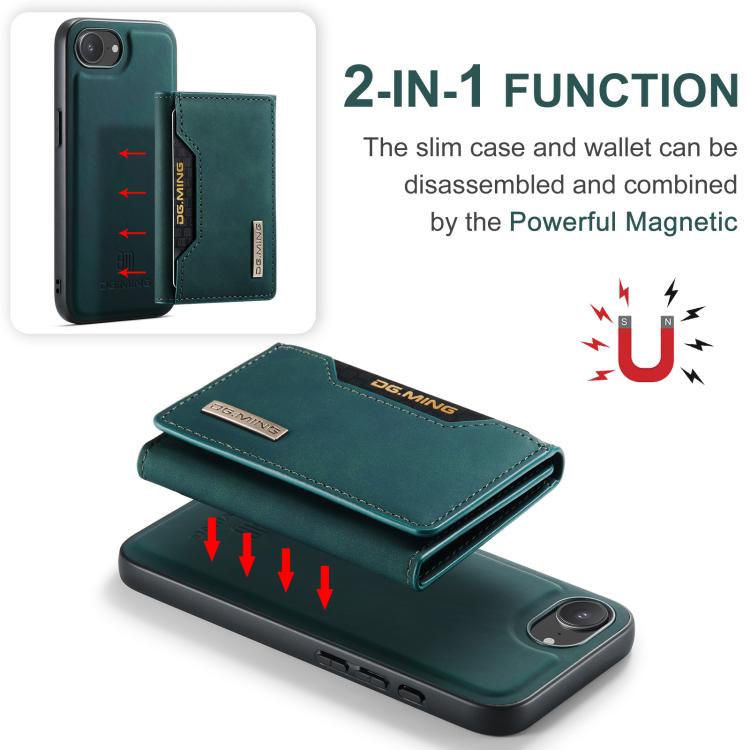 For iPhone 16e DG.MING M2 Series 3-Fold Card Bag Wallet Leather Phone Case(Green) - iPhone 16e Cases by DG.MING | Online Shopping UK | buy2fix