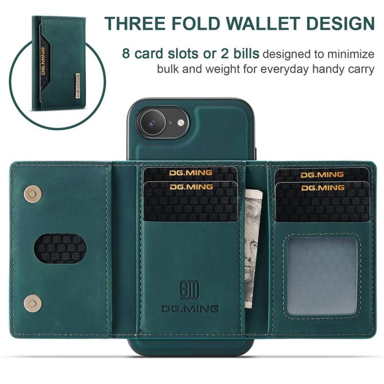 For iPhone 16e DG.MING M2 Series 3-Fold Card Bag Wallet Leather Phone Case(Green) - iPhone 16e Cases by DG.MING | Online Shopping UK | buy2fix