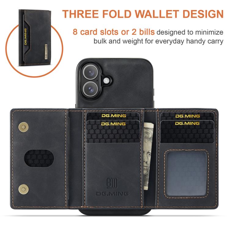 For iPhone 17 DG.MING M2 Series 3-Fold Card Bag Wallet Leather Phone Case(Black) - iPhone 17 Cases by DG.MING | Online Shopping UK | buy2fix