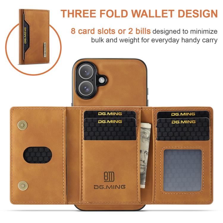 For iPhone 17 DG.MING M2 Series 3-Fold Card Bag Wallet Leather Phone Case(Brown) - iPhone 17 Cases by DG.MING | Online Shopping UK | buy2fix