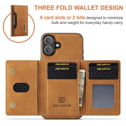 For iPhone 17 DG.MING M2 Series 3-Fold Card Bag Wallet Leather Phone Case(Brown) - iPhone 17 Cases by DG.MING | Online Shopping UK | buy2fix