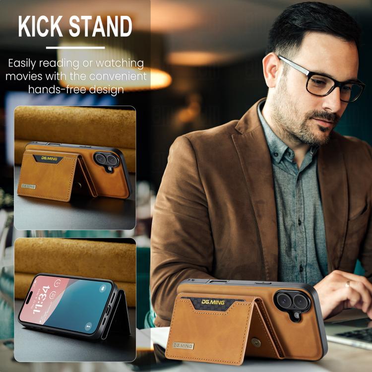 For iPhone 17 DG.MING M2 Series 3-Fold Card Bag Wallet Leather Phone Case(Brown) - iPhone 17 Cases by DG.MING | Online Shopping UK | buy2fix
