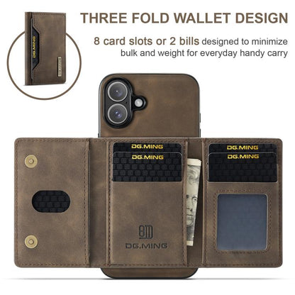 For iPhone 17 DG.MING M2 Series 3-Fold Card Bag Wallet Leather Phone Case(Coffee) - iPhone 17 Cases by DG.MING | Online Shopping UK | buy2fix