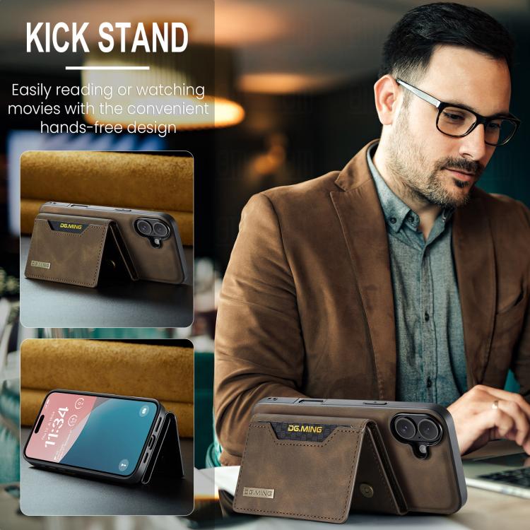 For iPhone 17 DG.MING M2 Series 3-Fold Card Bag Wallet Leather Phone Case(Coffee) - iPhone 17 Cases by DG.MING | Online Shopping UK | buy2fix