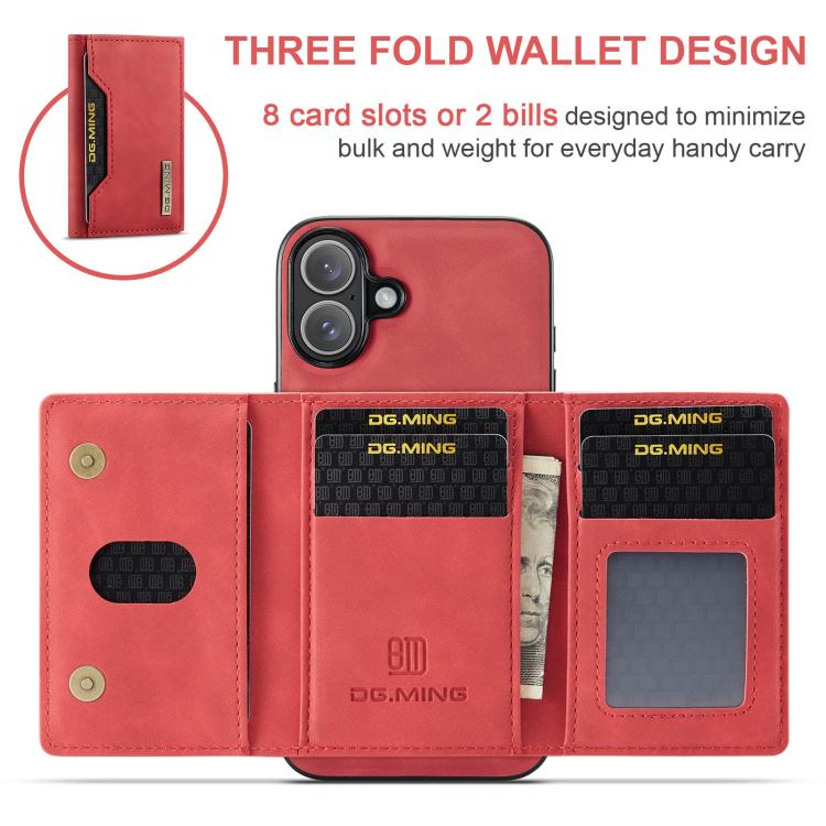 For iPhone 17 DG.MING M2 Series 3-Fold Card Bag Wallet Leather Phone Case(Red) - iPhone 17 Cases by DG.MING | Online Shopping UK | buy2fix