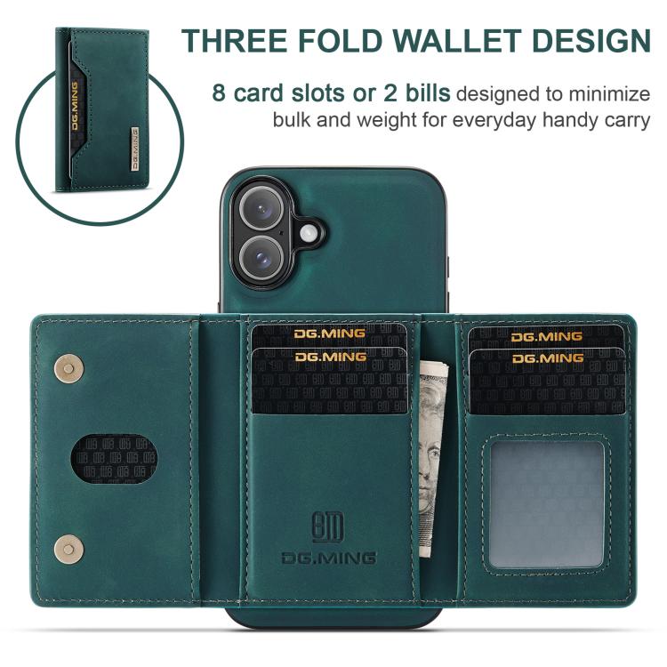 For iPhone 17 DG.MING M2 Series 3-Fold Card Bag Wallet Leather Phone Case(Green) - iPhone 17 Cases by DG.MING | Online Shopping UK | buy2fix