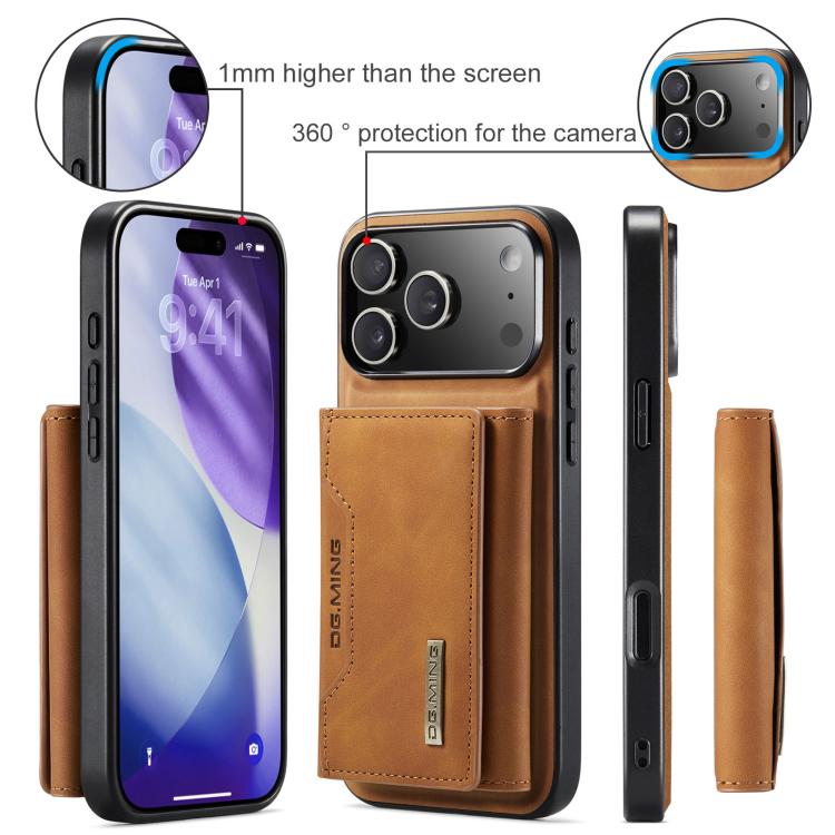 For iPhone 17 Pro DG.MING M2 Series 3-Fold Card Bag Wallet Leather Phone Case(Brown) - iPhone 17 Pro Cases by DG.MING | Online Shopping UK | buy2fix