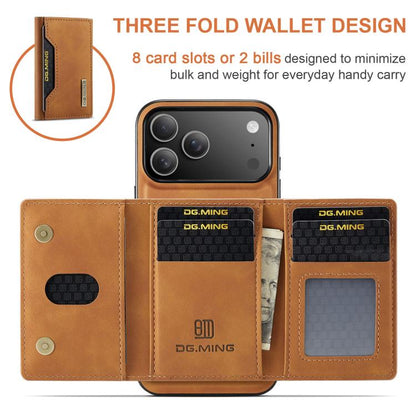 For iPhone 17 Pro DG.MING M2 Series 3-Fold Card Bag Wallet Leather Phone Case(Brown) - iPhone 17 Pro Cases by DG.MING | Online Shopping UK | buy2fix