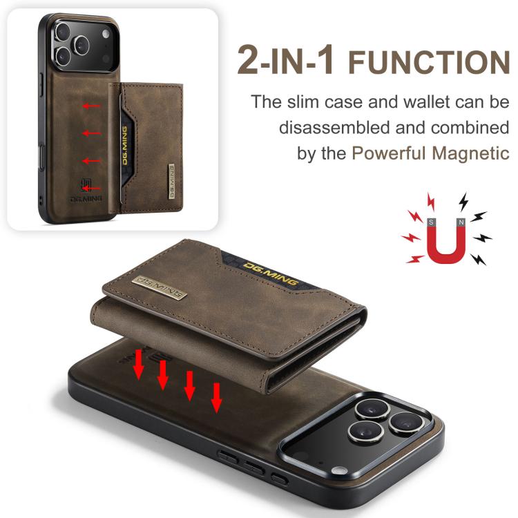For iPhone 17 Pro DG.MING M2 Series 3-Fold Card Bag Wallet Leather Phone Case(Coffee) - iPhone 17 Pro Cases by DG.MING | Online Shopping UK | buy2fix