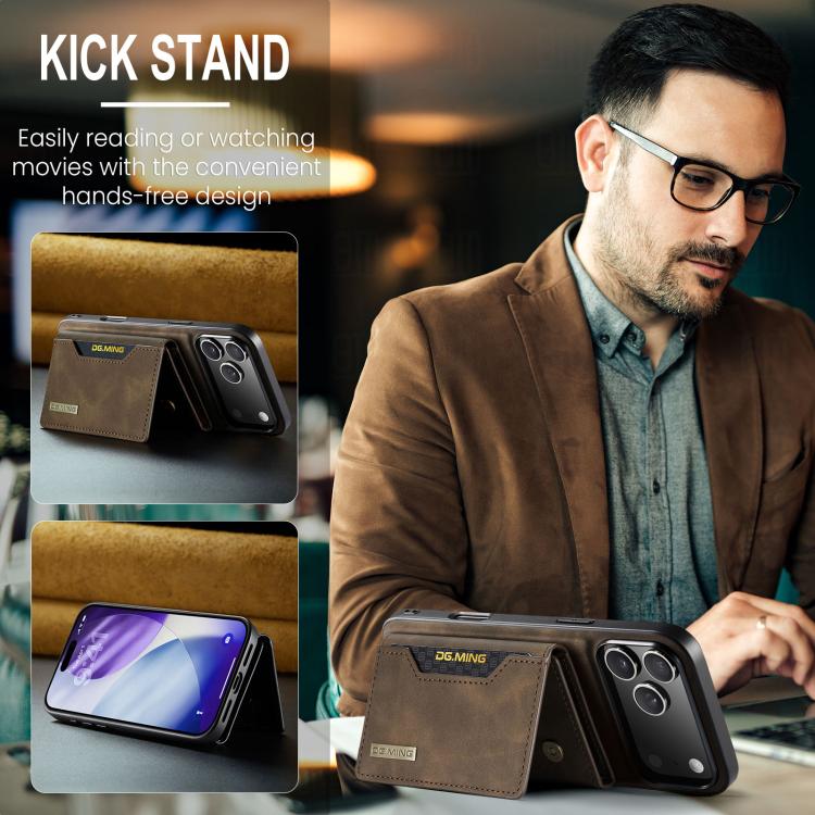 For iPhone 17 Pro DG.MING M2 Series 3-Fold Card Bag Wallet Leather Phone Case(Coffee) - iPhone 17 Pro Cases by DG.MING | Online Shopping UK | buy2fix