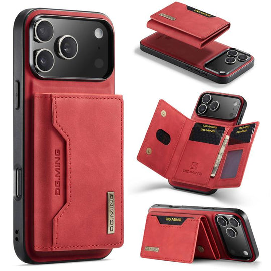 For iPhone 18 Pro / 17 Pro DG.MING M2 Series 3-Fold Card Bag Wallet Leather Phone Case(Red)