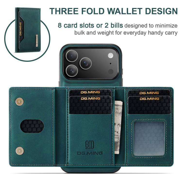 For iPhone 17 Pro DG.MING M2 Series 3-Fold Card Bag Wallet Leather Phone Case(Green) - iPhone 17 Pro Cases by DG.MING | Online Shopping UK | buy2fix