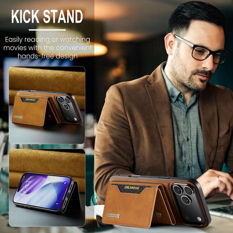 For iPhone 17 Pro Max DG.MING M2 Series 3-Fold Card Bag Wallet Leather Phone Case(Brown) - iPhone 17 Pro Max Cases by DG.MING | Online Shopping UK | buy2fix