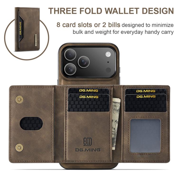 For iPhone 17 Pro Max DG.MING M2 Series 3-Fold Card Bag Wallet Leather Phone Case(Coffee) - iPhone 17 Pro Max Cases by DG.MING | Online Shopping UK | buy2fix