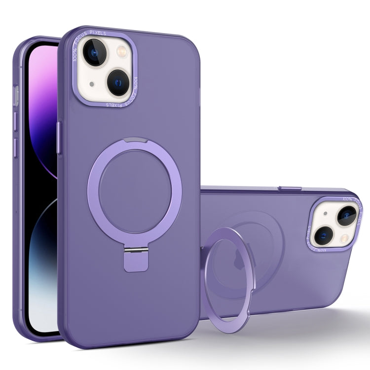 For iPhone 13 MagSafe Metal Holder Frosted Translucent Phone Case(Dark Purple) by buy2fix
