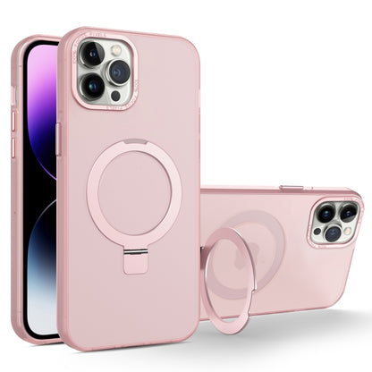 For iPhone 11 Pro MagSafe Metal Holder Frosted Translucent Phone Case(Pink) - iPhone 11 Pro Max Cases by buy2fix | Online Shopping UK | buy2fix