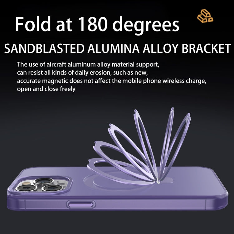 For iPhone 15 MagSafe Metal Holder Frosted Translucent Phone Case(Dark Purple) - iPhone 15 Cases by buy2fix | Online Shopping UK | buy2fix