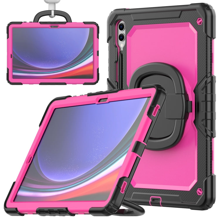 For Samsung Galaxy Tab S9+ D Type Silicone Hybrid PC Tablet Case with Handle Holder(Rose Red PC) - Galaxy Tab S9+ Cases by buy2fix | Online Shopping UK | buy2fix