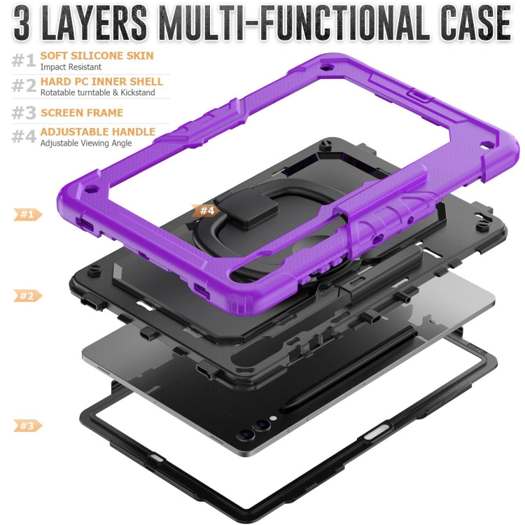 For Samsung Galaxy Tab S9+ D Type Silicone Hybrid PC Tablet Case with Handle Holder(Purple) - Galaxy Tab S9+ Cases by buy2fix | Online Shopping UK | buy2fix