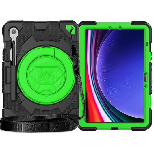 For Samsung Galaxy Tab S9 Spider Rotation Handle Silicone Hybrid PC Tablet Case(Black Green) by buy2fix