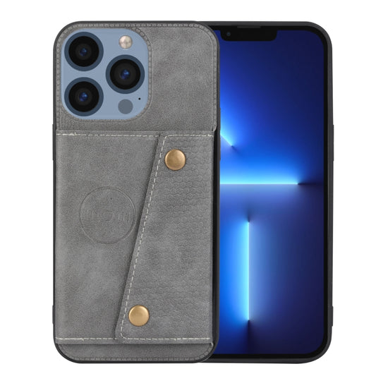 For iPhone 16 Pro Max Double Buckle Card Slots PU + TPU Phone Case(Grey) by buy2fix