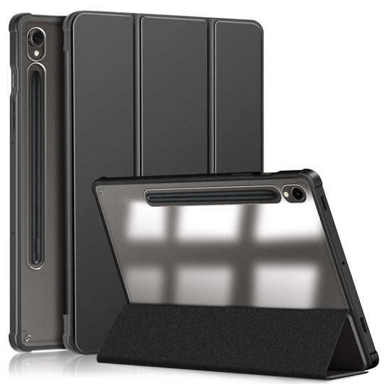 For Samsung Galaxy Tab S9 Acrylic 3-folding Smart Leather Tablet Case(Black)