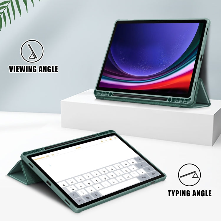 For Samsung Galaxy Tab S9+ Acrylic 3-folding Smart Leather Tablet Case(Deep Green) - Galaxy Tab S9+ Cases by buy2fix | Online Shopping UK | buy2fix