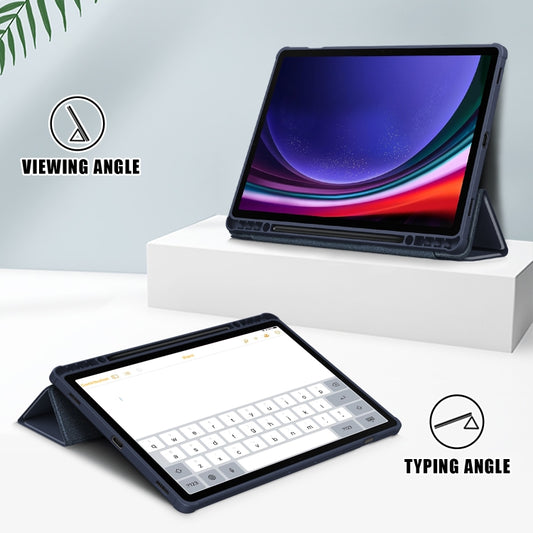 For Samsung Galaxy Tab S9+ Acrylic 3-folding Smart Leather Tablet Case(Dark Blue) by buy2fix