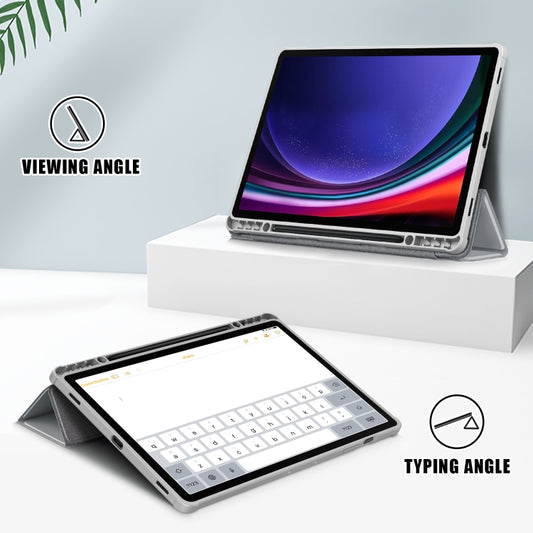 For Samsung Galaxy Tab S9+ Acrylic 3-folding Smart Leather Tablet Case(Grey) by buy2fix
