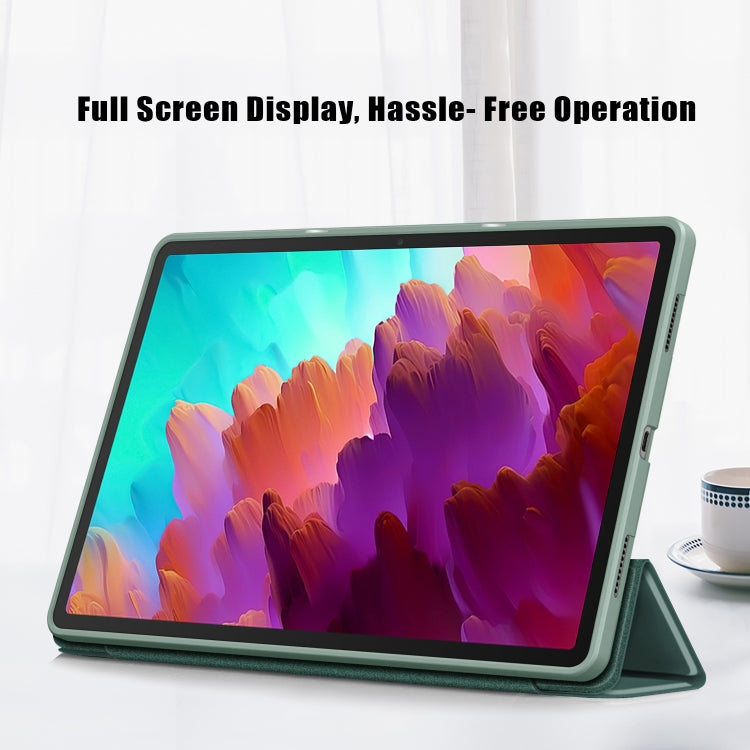 For Lenovo Tab P12 12.7 /P12 Pro 2nd Gen 3-folding TPU Smart Leather Tablet Case(Deep Green) - Lenovo by buy2fix | Online Shopping UK | buy2fix