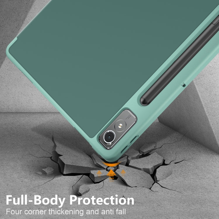 For Lenovo Tab P12 12.7 /P12 Pro 2nd Gen 3-folding TPU Smart Leather Tablet Case(Deep Green) - Lenovo by buy2fix | Online Shopping UK | buy2fix