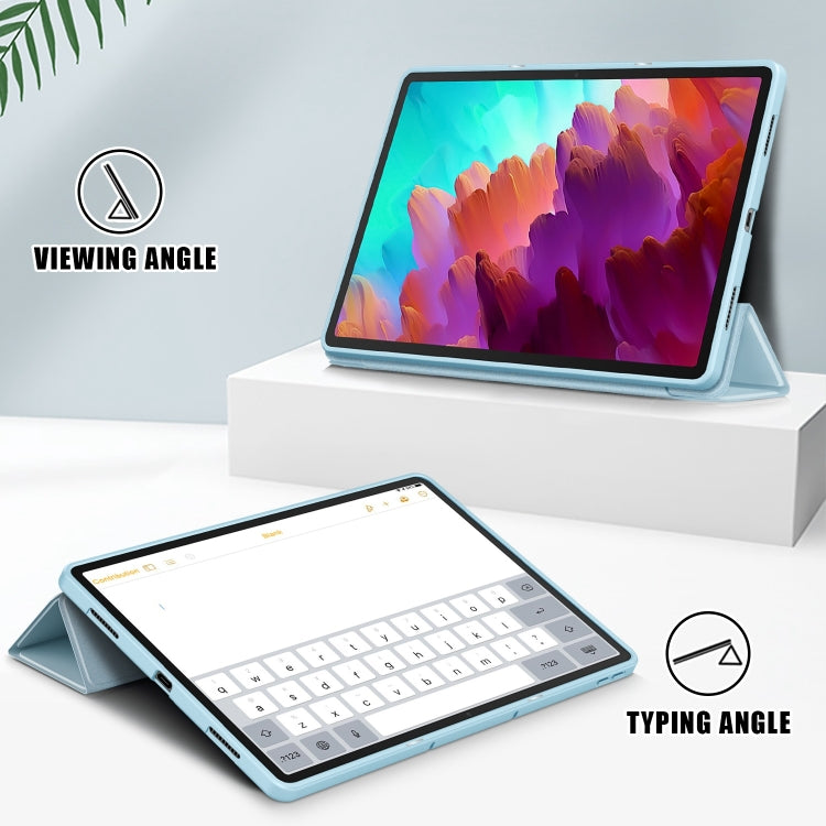 For Lenovo Tab P12 12.7 /P12 Pro 2nd Gen 3-folding TPU Smart Leather Tablet Case(Sky Blue) - Lenovo by buy2fix | Online Shopping UK | buy2fix