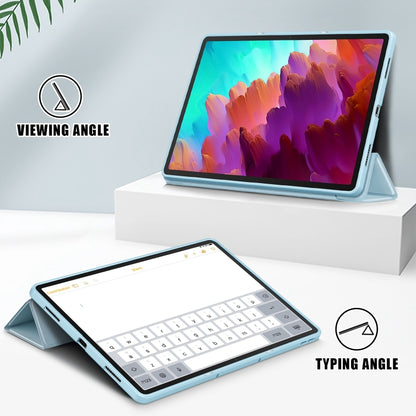 For Lenovo Tab P12 12.7 /P12 Pro 2nd Gen 3-folding TPU Smart Leather Tablet Case(Sky Blue) - Lenovo by buy2fix | Online Shopping UK | buy2fix