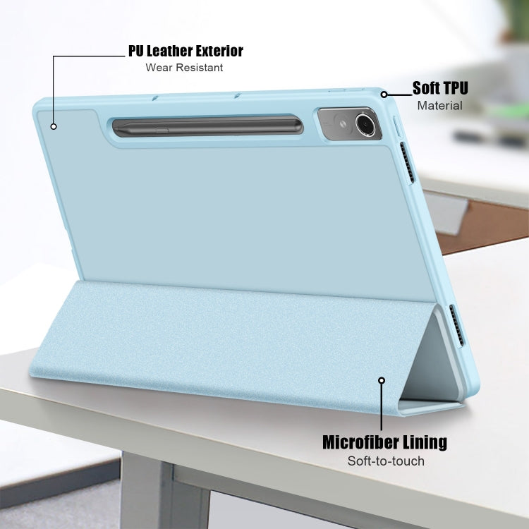 For Lenovo Tab P12 12.7 /P12 Pro 2nd Gen 3-folding TPU Smart Leather Tablet Case(Sky Blue) - Lenovo by buy2fix | Online Shopping UK | buy2fix