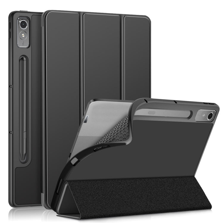 For Lenovo Tab P12 12.7 /P12 Pro 2nd Gen 3-folding TPU Smart Leather Tablet Case(Black) - Lenovo by buy2fix | Online Shopping UK | buy2fix