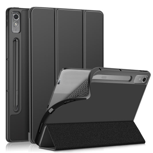 For Lenovo Tab P12 12.7 /P12 Pro 2nd Gen 3-folding TPU Smart Leather Tablet Case(Black) - Lenovo by buy2fix | Online Shopping UK | buy2fix