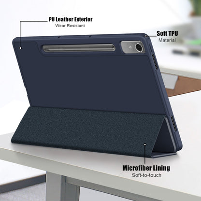 For Lenovo Tab P12 12.7 /P12 Pro 2nd Gen 3-folding TPU Smart Leather Tablet Case(Dark Blue) - Lenovo by buy2fix | Online Shopping UK | buy2fix