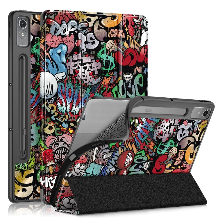 For Lenovo Tab P12 12.7 /P12 Pro 2nd Gen 3-folding Painted TPU Smart Leather Tablet Case(Graffiti) - Lenovo by buy2fix | Online Shopping UK | buy2fix