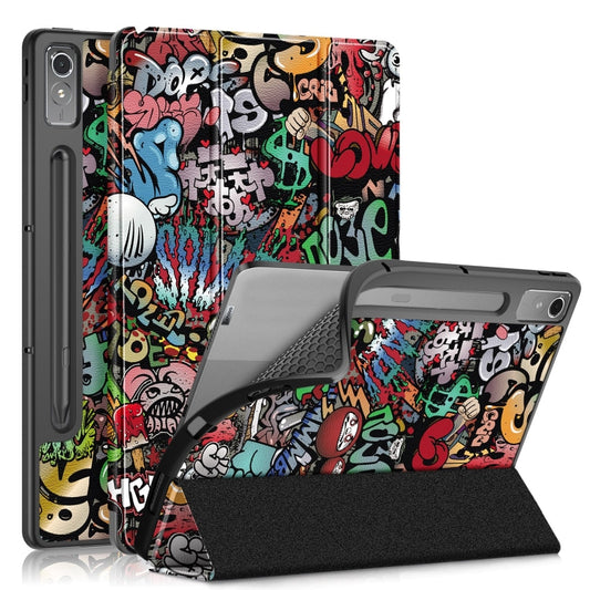 For Lenovo Tab P12 12.7 /P12 Pro 2nd Gen 3-folding Painted TPU Smart Leather Tablet Case(Graffiti) - Lenovo by buy2fix | Online Shopping UK | buy2fix