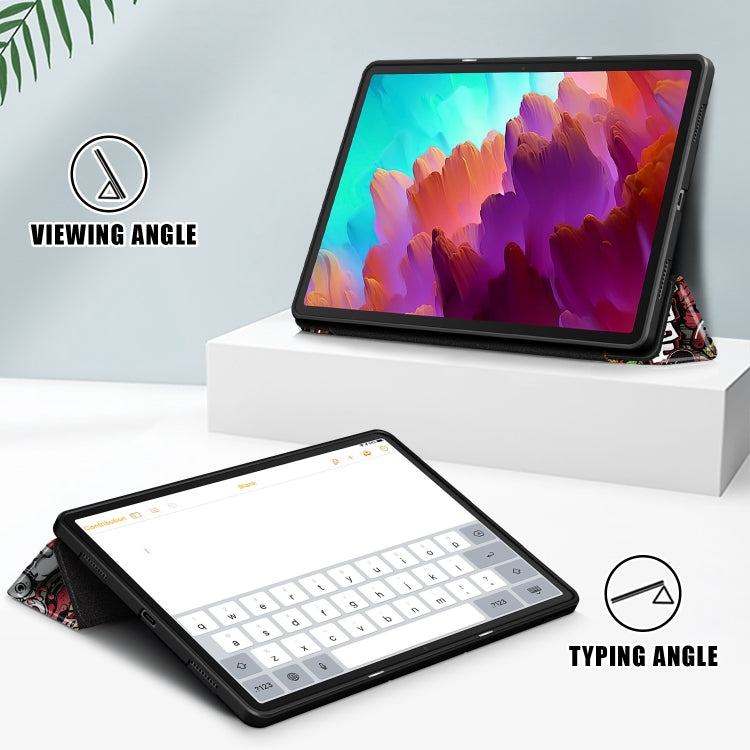 For Lenovo Tab P12 12.7 /P12 Pro 2nd Gen 3-folding Painted TPU Smart Leather Tablet Case(Graffiti) - Lenovo by buy2fix | Online Shopping UK | buy2fix
