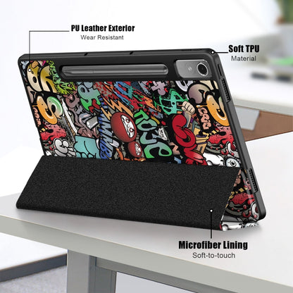 For Lenovo Tab P12 12.7 /P12 Pro 2nd Gen 3-folding Painted TPU Smart Leather Tablet Case(Graffiti) - Lenovo by buy2fix | Online Shopping UK | buy2fix