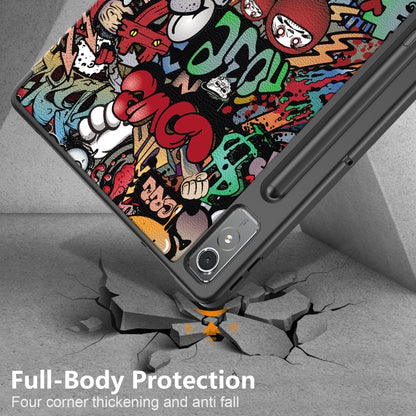 For Lenovo Tab P12 12.7 /P12 Pro 2nd Gen 3-folding Painted TPU Smart Leather Tablet Case(Graffiti) - Lenovo by buy2fix | Online Shopping UK | buy2fix