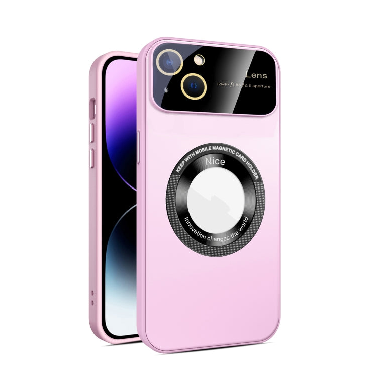 For iPhone 15 Large Glass Window Magnetic Magsafe Phone Case with Lens Film(Pink) - iPhone 15 Cases by buy2fix | Online Shopping UK | buy2fix