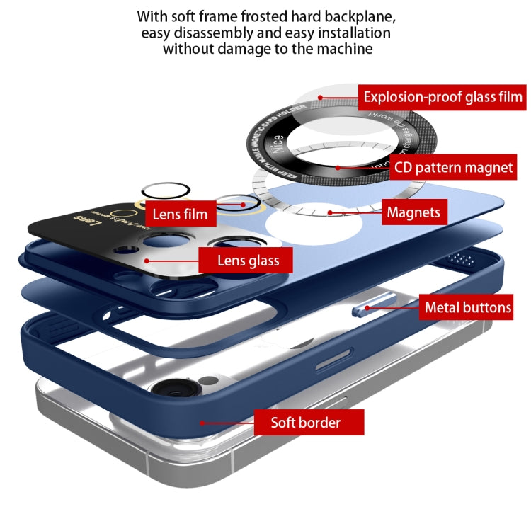 For iPhone 14 Large Glass Window Magnetic Magsafe Phone Case with Lens Film(Sky Blue) - iPhone 14 Cases by buy2fix | Online Shopping UK | buy2fix